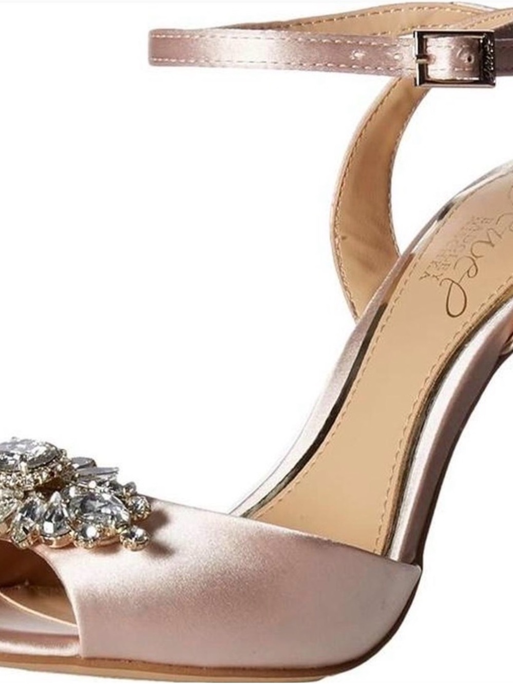 Badgley Mischka Rose Gold Satin Crystal-Embellished Ankle-Strap Heels